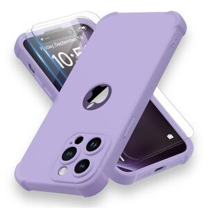 IP 14 Pro Heavy Duty, 2pc Tempered Glass, Slim Purple Phone Case- NEW